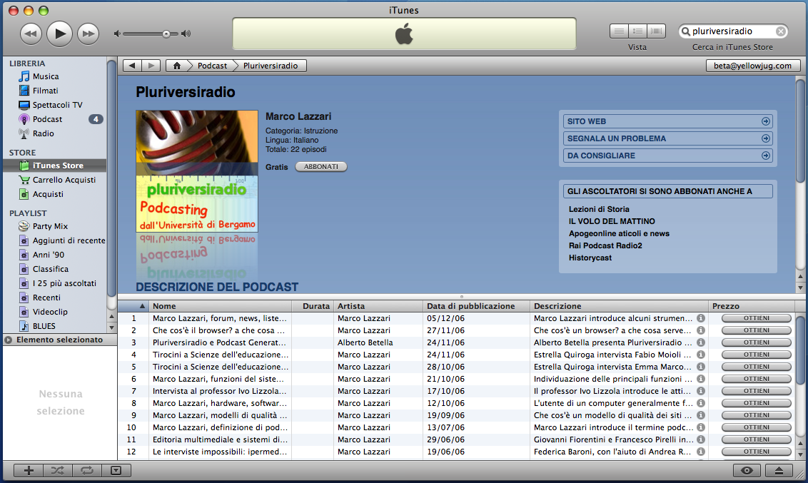 Pluriversiradio podcast listed in Apple iTunes, 2006