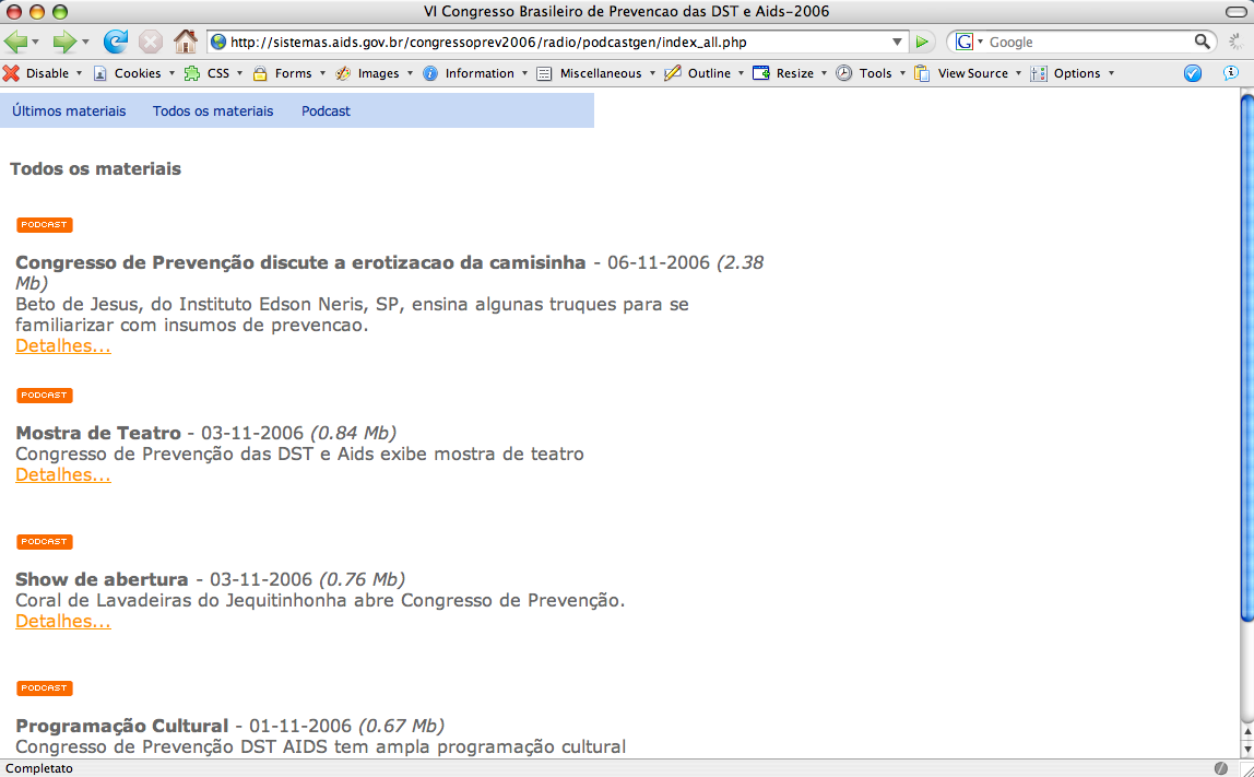 Brazilian government health congress using Podcast Generator, November 2006