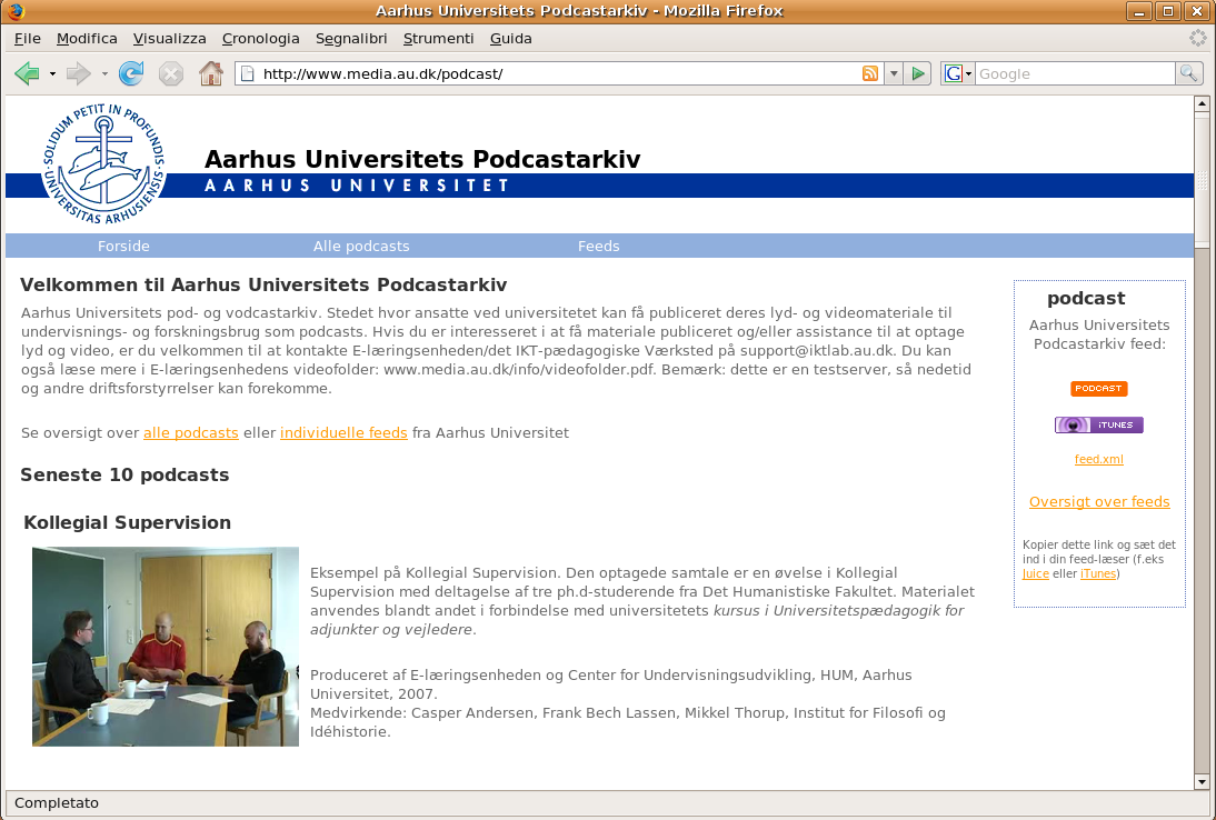 Aarhus University Denmark official podcast archive using Podcast Generator