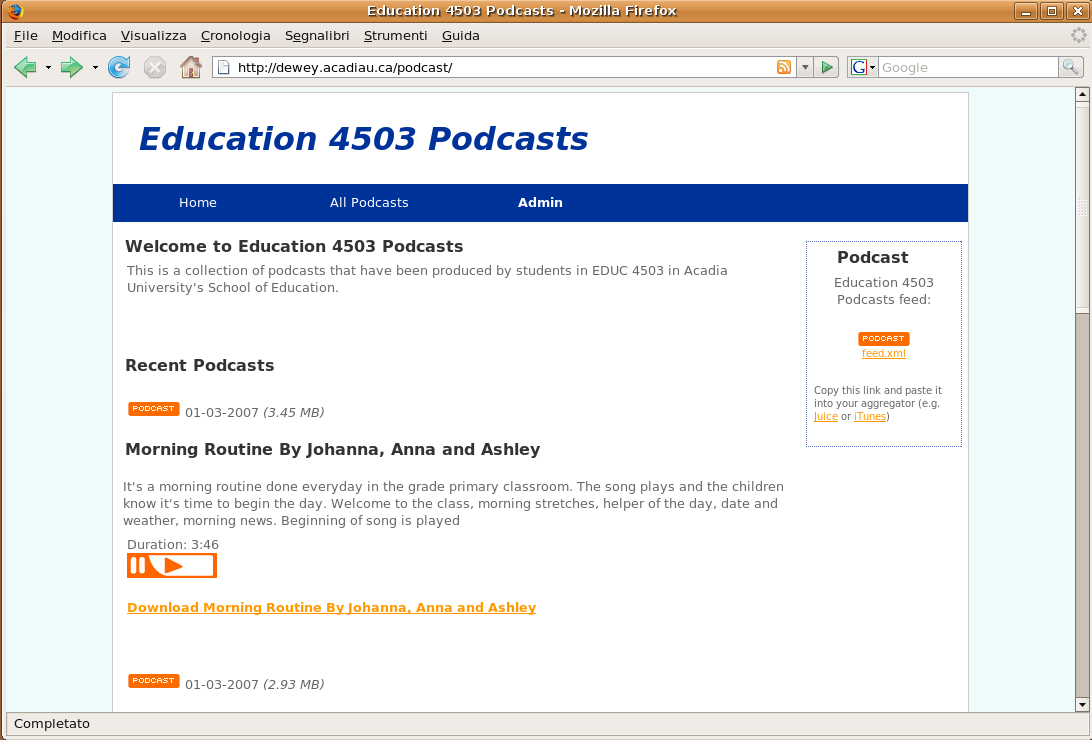 Acadia University Canada education course using Podcast Generator, March 2007